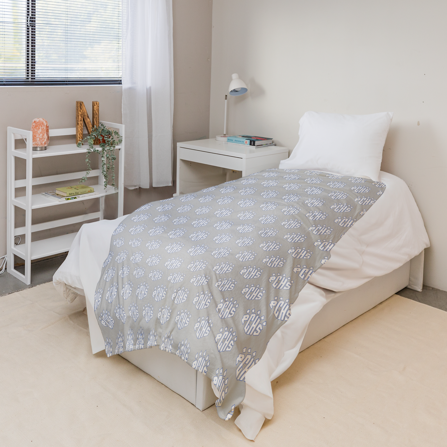 PCHS Paw Logo Pattern, White 50"x60" Fleece Blanket