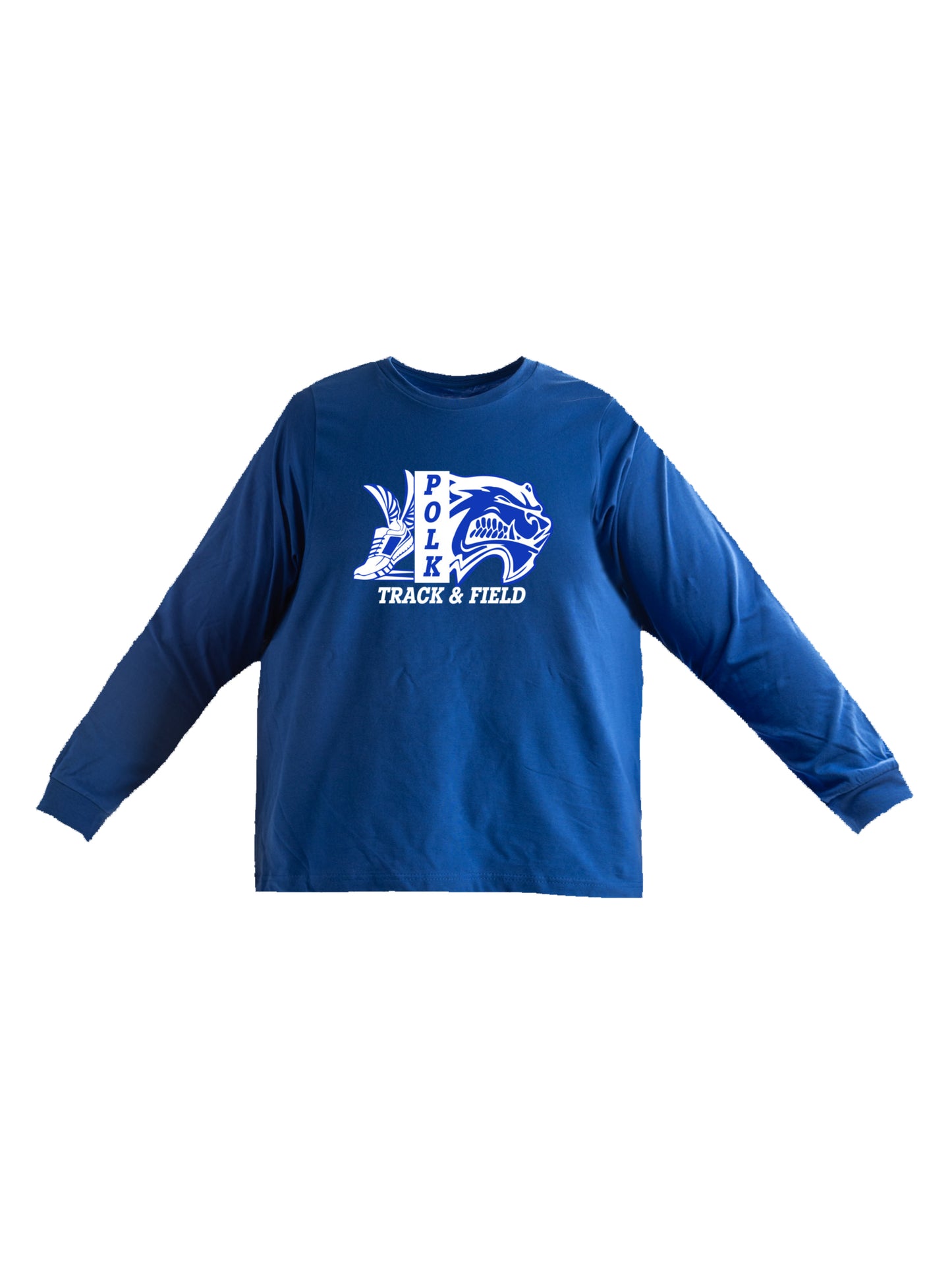 Polk County Track & Field Wolverine Head And Shoe Logo, White Long Sleeve T-shirt