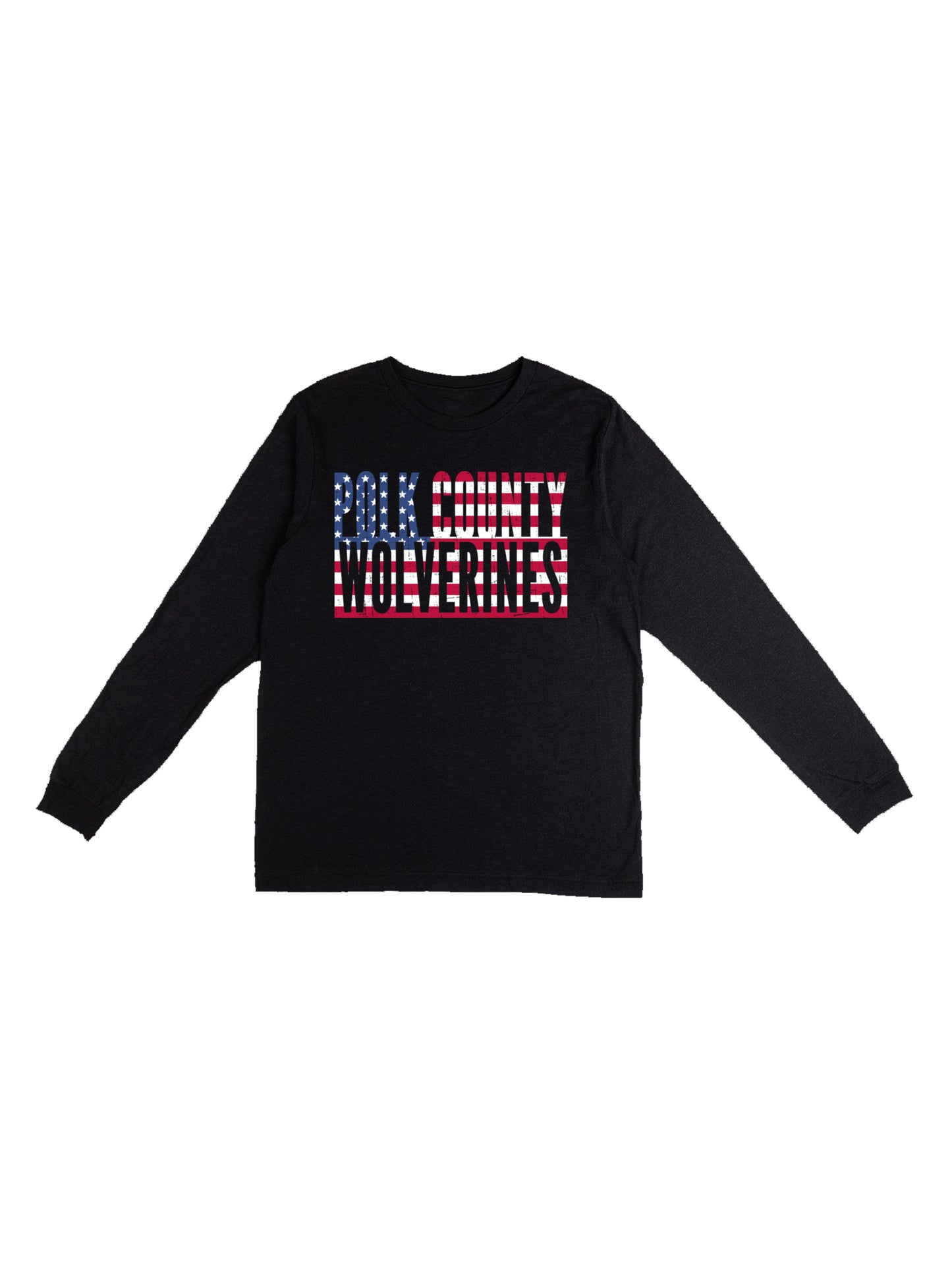Polk County Wolverines US Flag Design with Men Jersey Long Sleeve Tee
