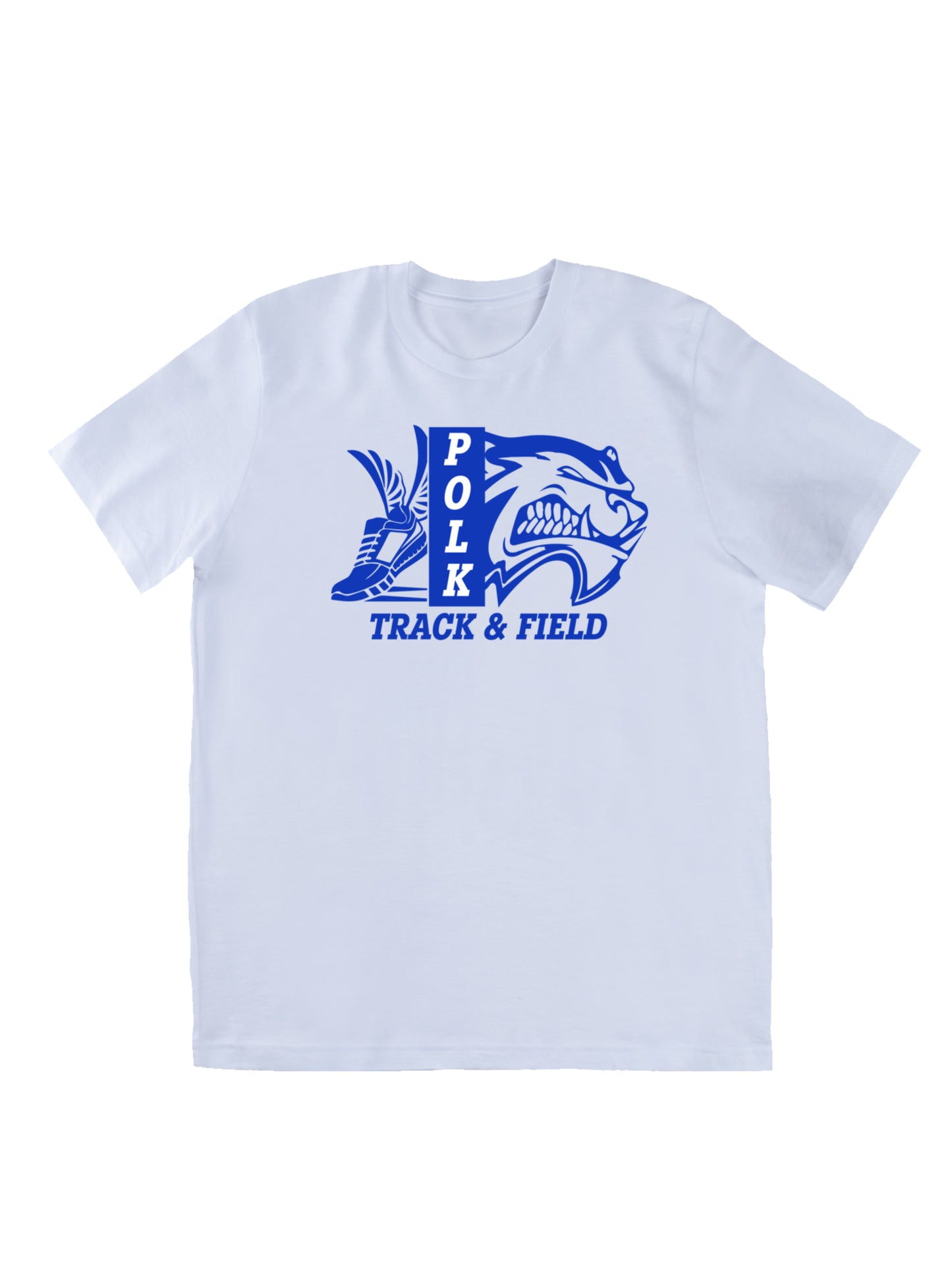 Polk County Track & Field Wolverine Head And Shoe Logo, Blue Short Sleeve T-shirt