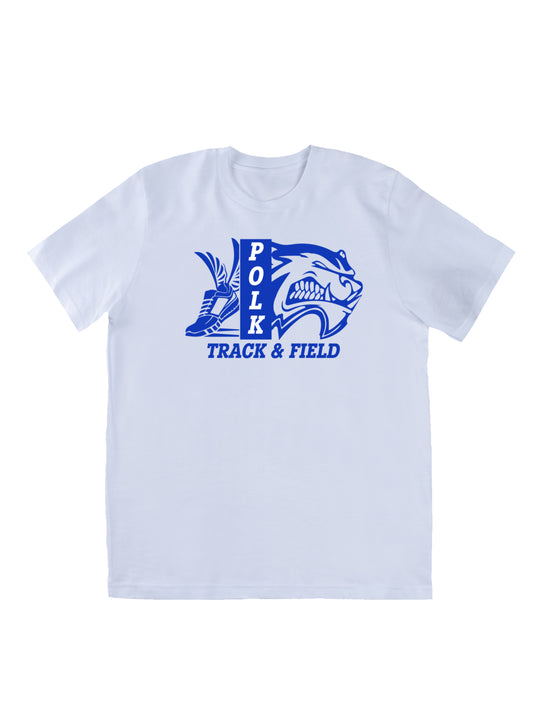 Polk County Track & Field Wolverine Head And Shoe Logo, Blue Short Sleeve T-shirt