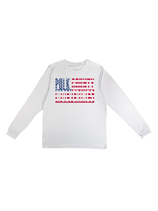 Polk County Wolverines US Flag Design with Men Jersey Long Sleeve Tee
