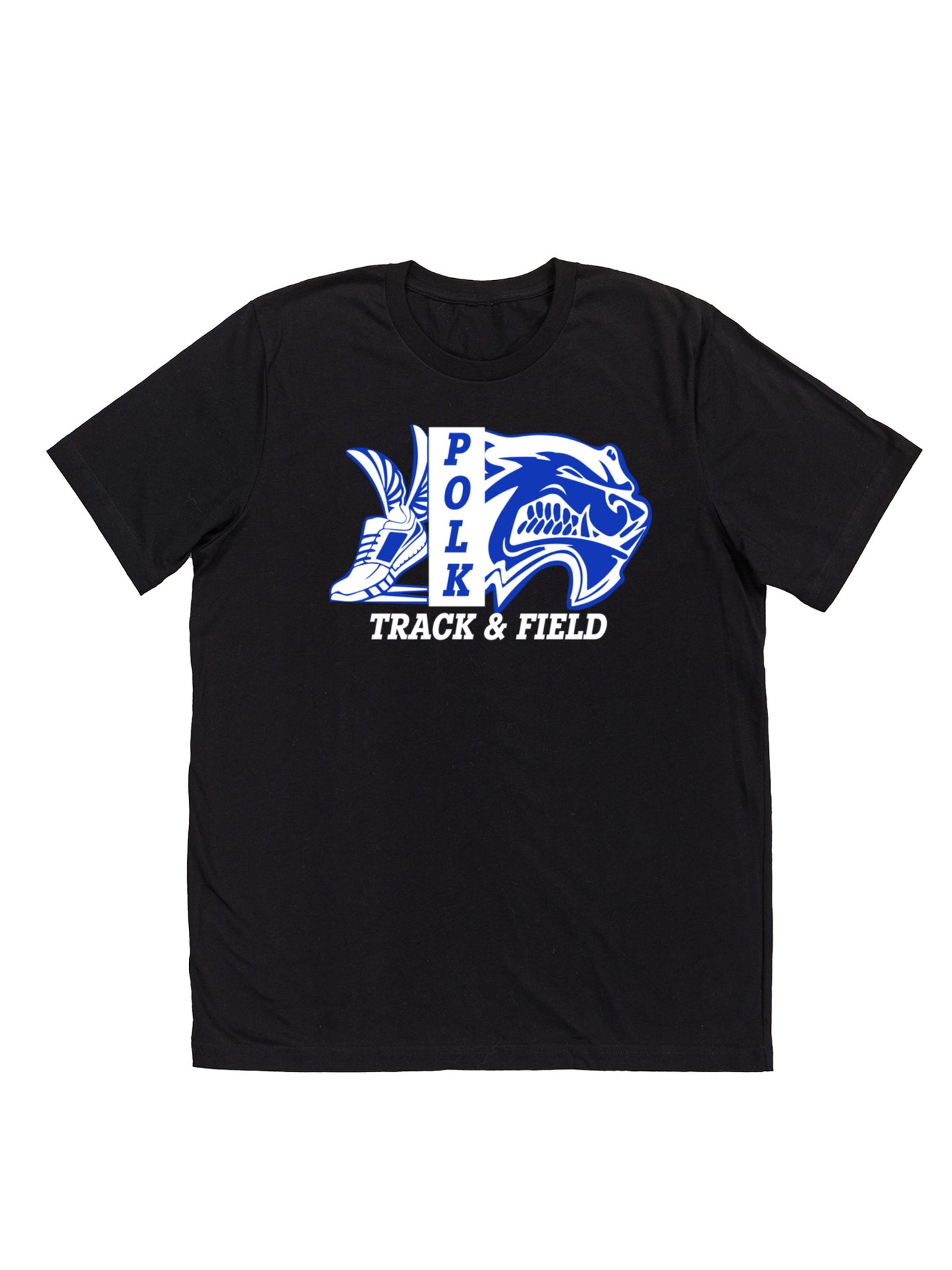 Polk County Track & Field Wolverine Head And Shoe Logo, White Short Sleeve T-shirt