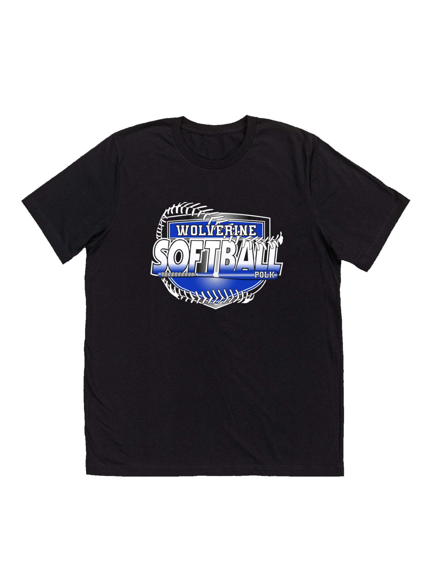 Polk County Wolverines Softball Shield Logo in Black Short Sleeve T-shirt