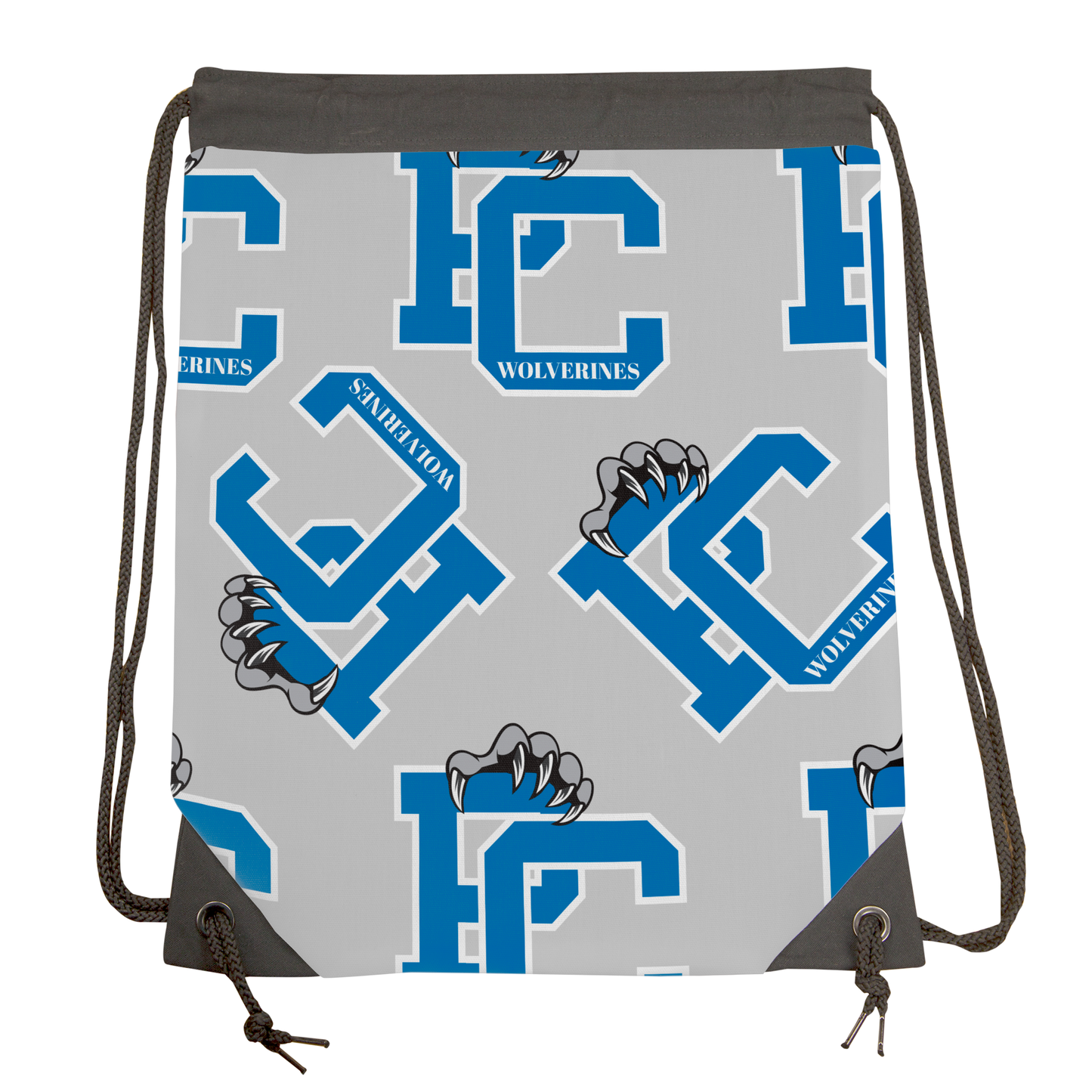 PC Wolverines Claw Logo Pattern, Blue Drawstring Gymbag