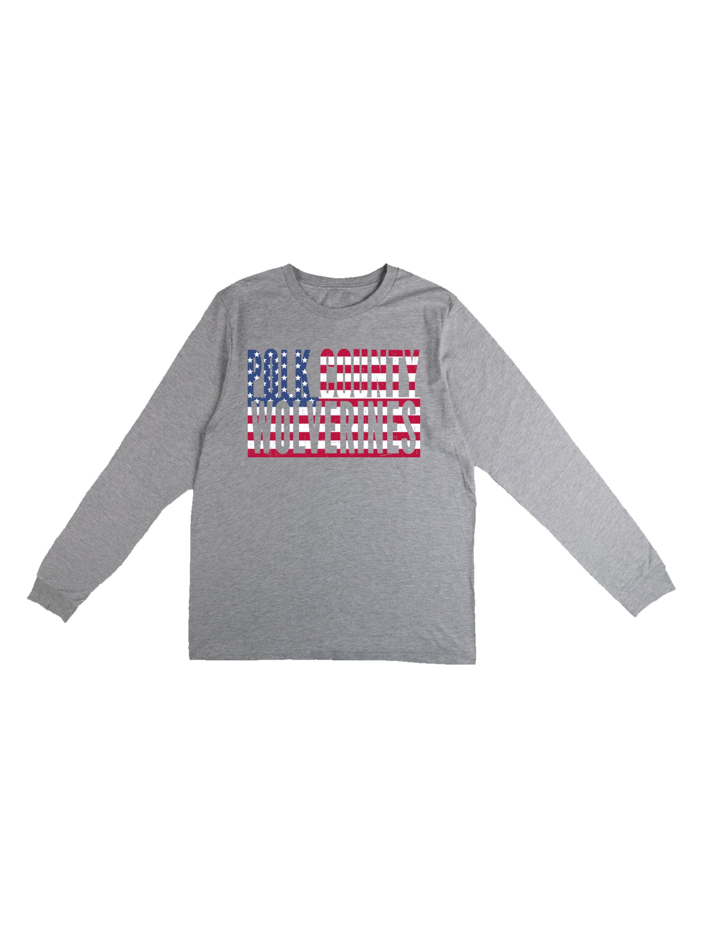 Polk County Wolverines US Flag Design with Men Jersey Long Sleeve Tee