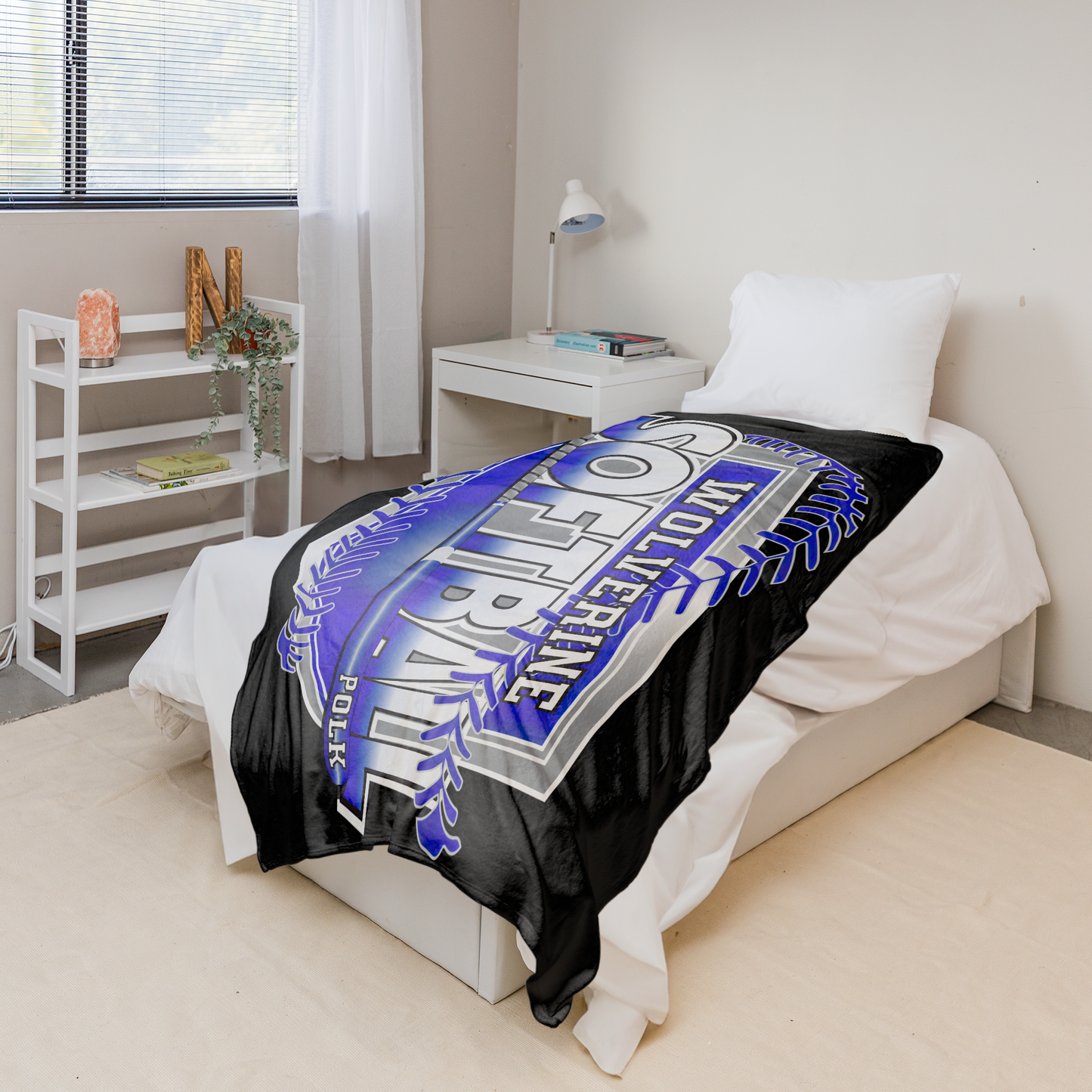 Polk Wolverines Softball Shield Logo in Silver 50"x60" Fleece Blanket