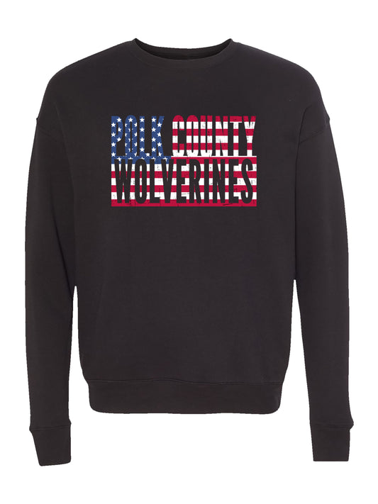 Polk County Wolverines US Flag Design with Unisex Sponge Fleece Drop Shoulder Sweatshirt