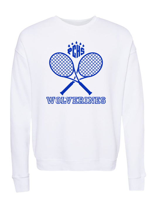 PCHS Wolverines Tennis Crossed Rackets, Blue Fleece Sweatshirt