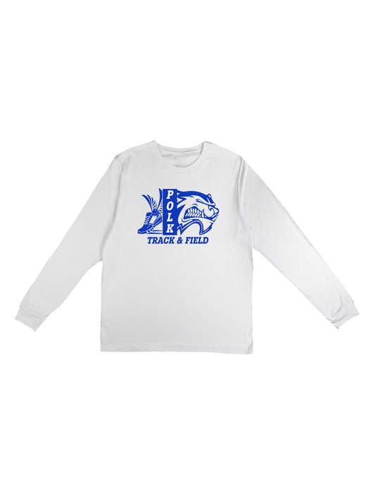 Polk County Track & Field Wolverine Head And Shoe Logo, Blue Long Sleeve T-shirt