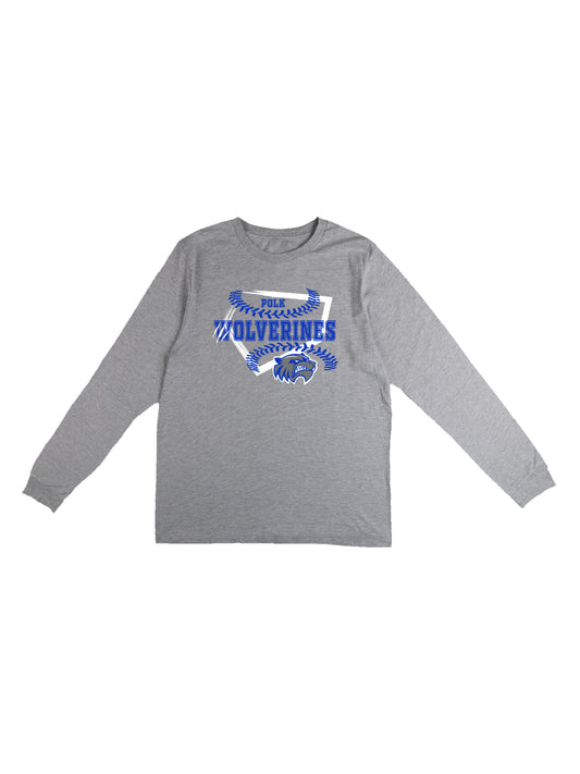 Polk County Schools Wolverines Homeplate Blue Logo Long Sleeve T-shirt