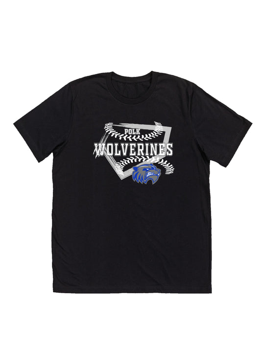 Polk County Schools Wolverines Homeplate White Logo Short Sleeve T-shirt