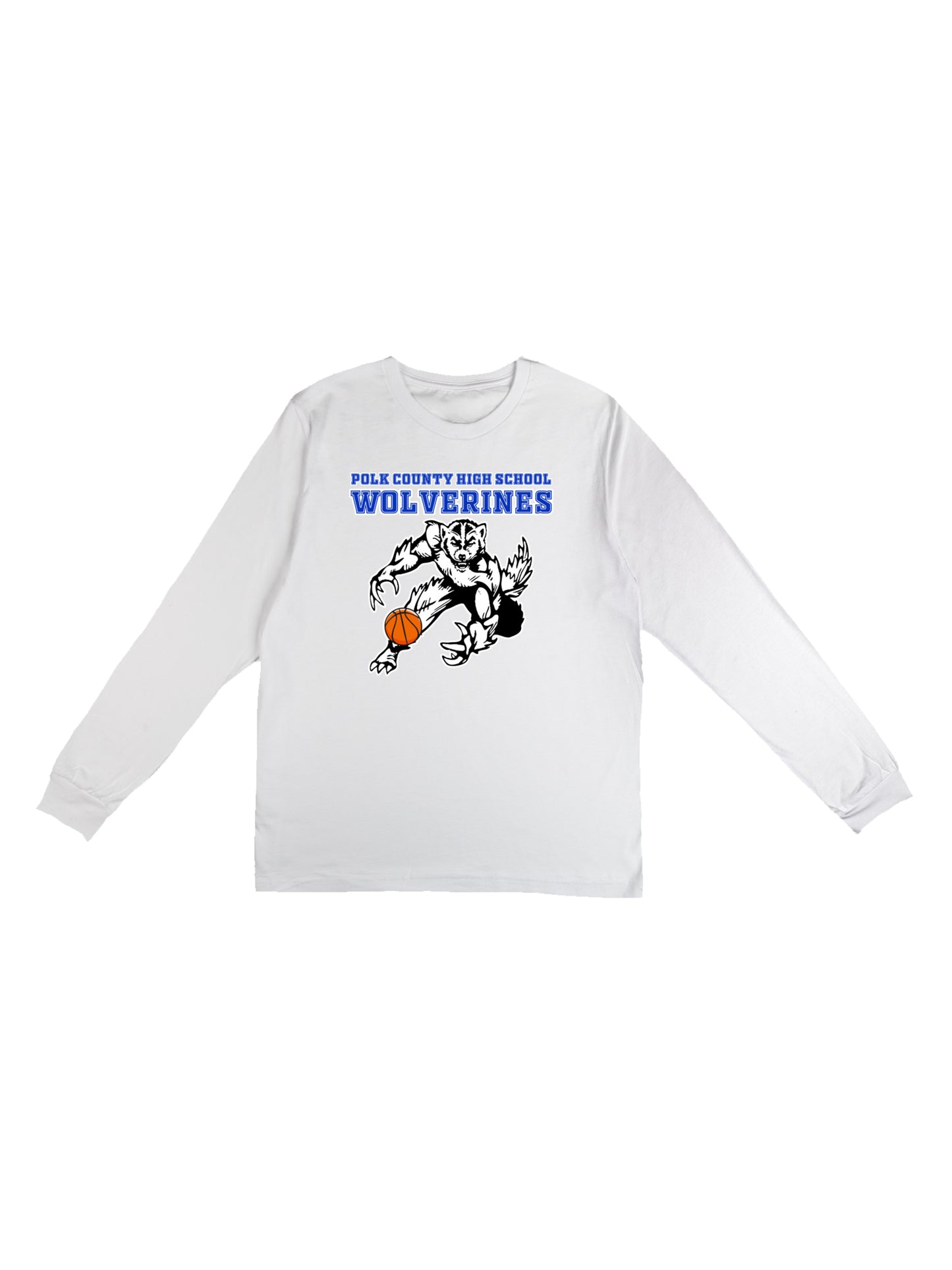 PCHS Wolverines Basketball Mascot with Ball Design with Men Jersey Long Sleeve Tee