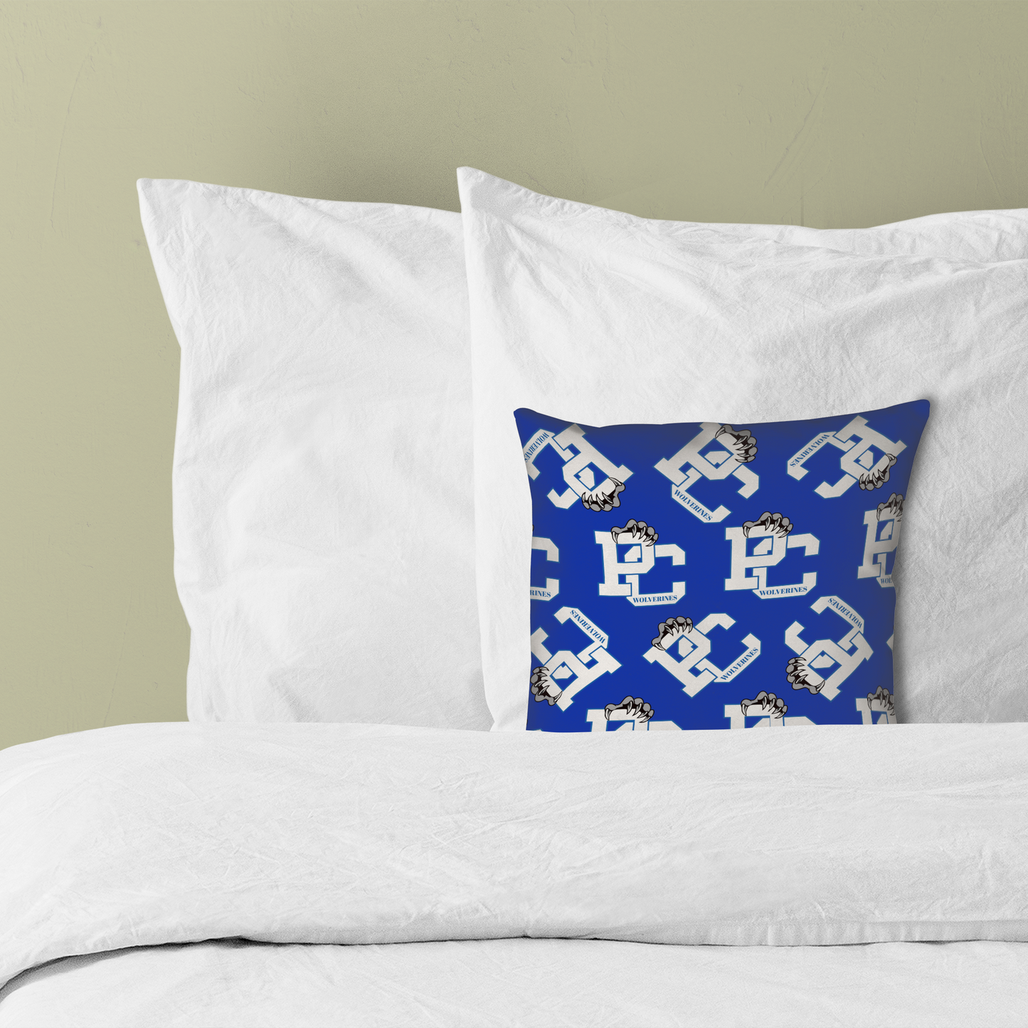 PC Wolverines Claw Logo Pattern on Blue Throw Pillows