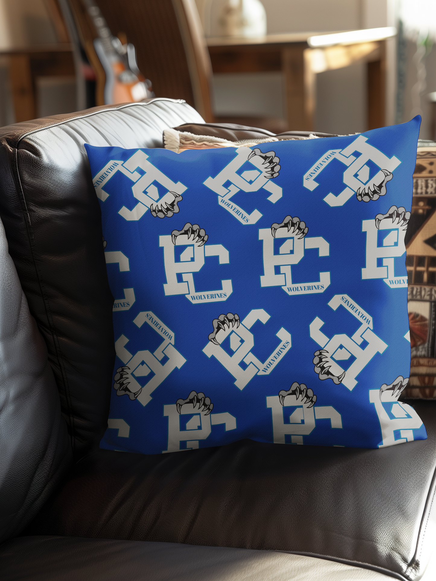 PC Wolverines Claw Logo Pattern on Blue Throw Pillows