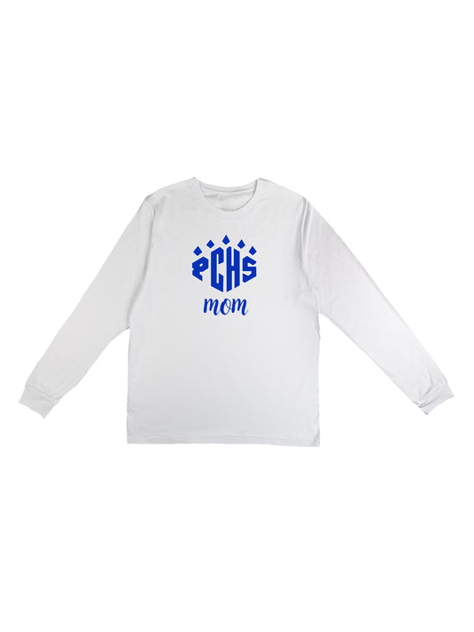 "PCHS Mom" Blue Logo with Blue Text Long Sleeve T-Shirt