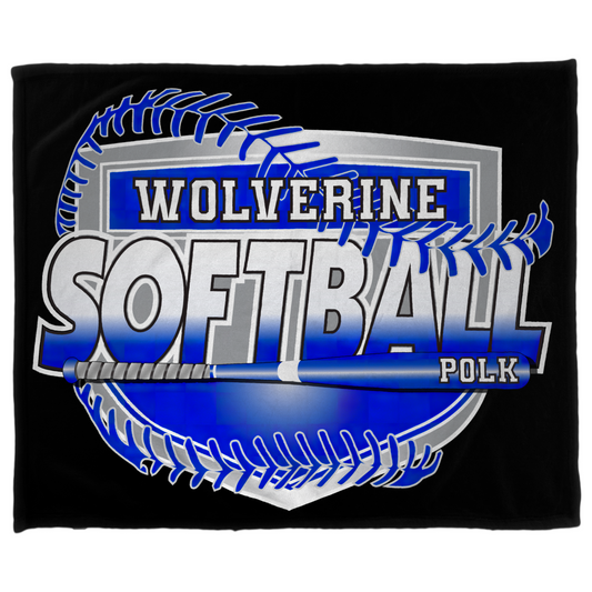 Polk Wolverines Softball Shield Logo in Silver 50"x60" Fleece Blanket