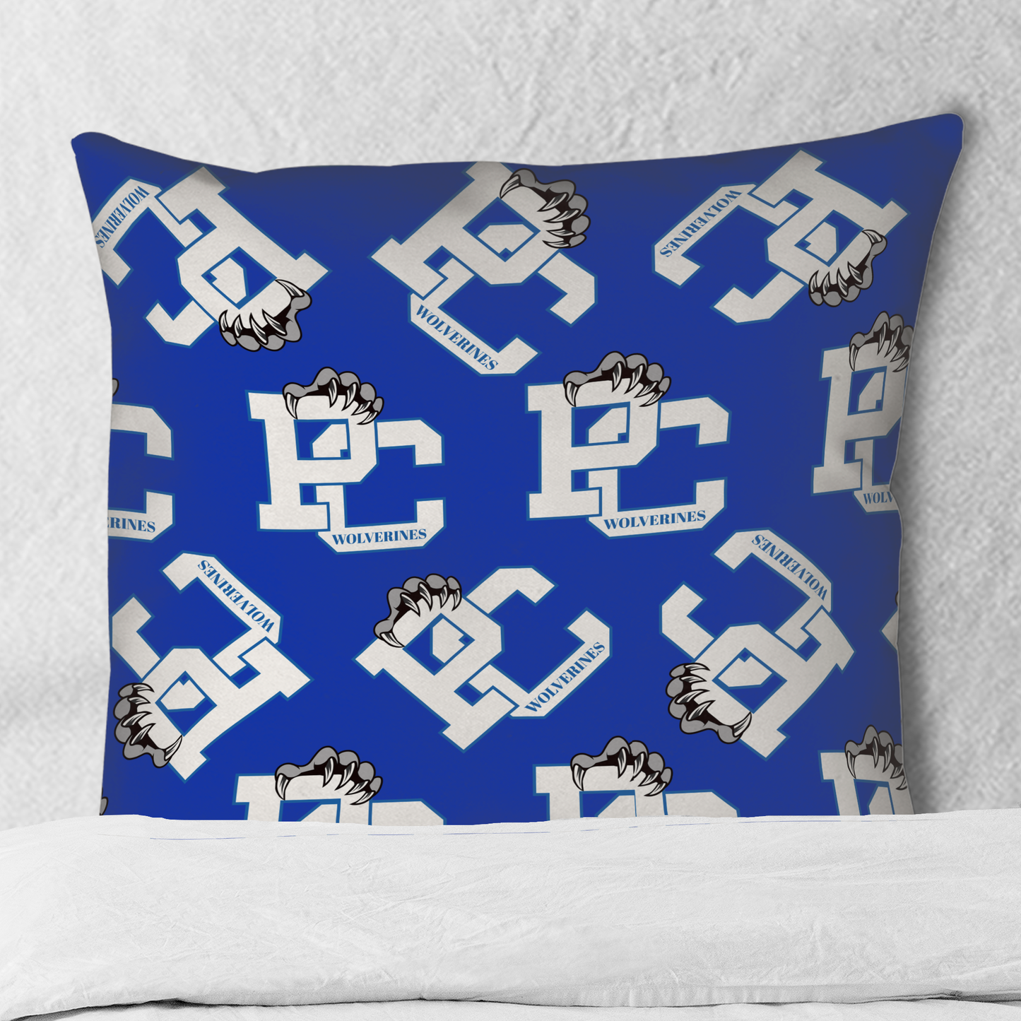 PC Wolverines Claw Logo Pattern on Blue Throw Pillows
