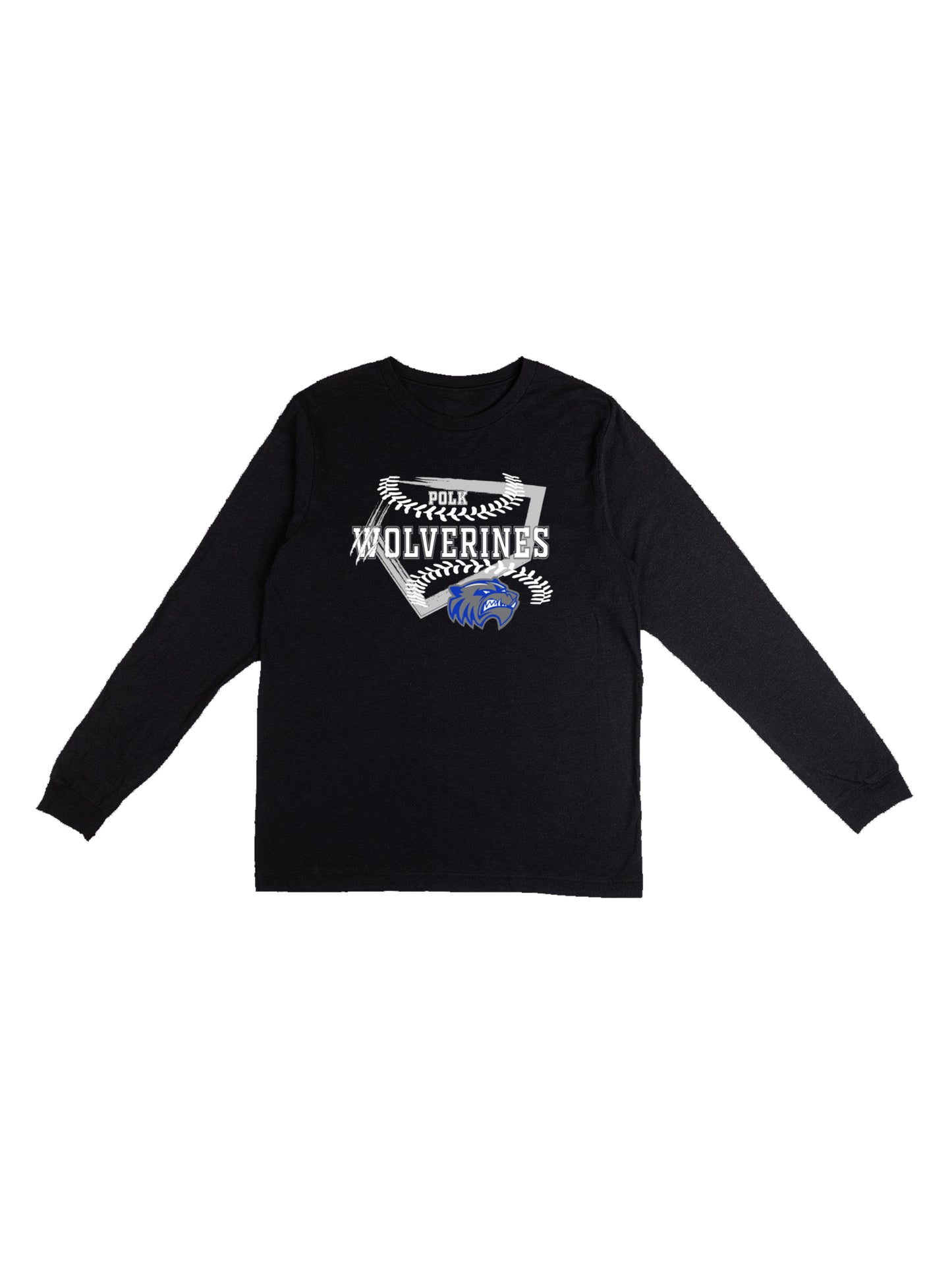 Polk County Schools Wolverines Homeplate White Logo Long Sleeve T-shirt