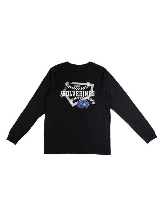 Polk County Schools Wolverines Homeplate White Logo Long Sleeve T-shirt