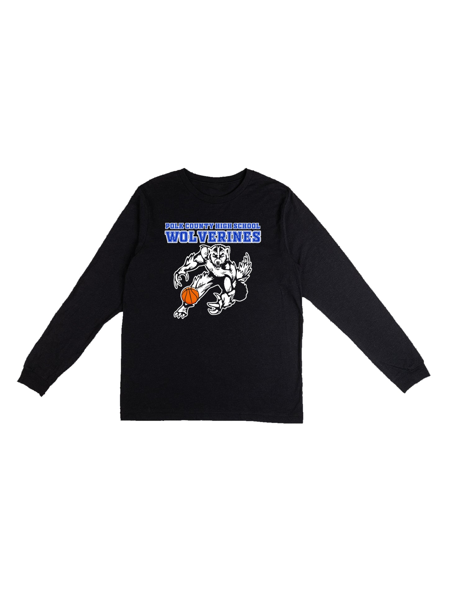 PCHS Wolverines Basketball Mascot with Ball Design with Men Jersey Long Sleeve Tee