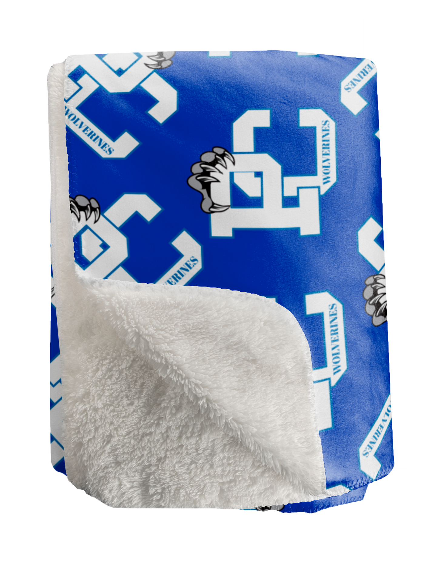 PC Wolverines Claw Logo Pattern, White on Blue 60"x80" Sherpa Fleece Blanket