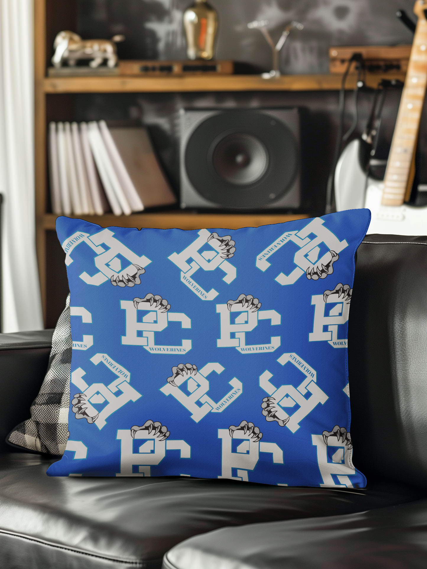 PC Wolverines Claw Logo Pattern on Blue Throw Pillows
