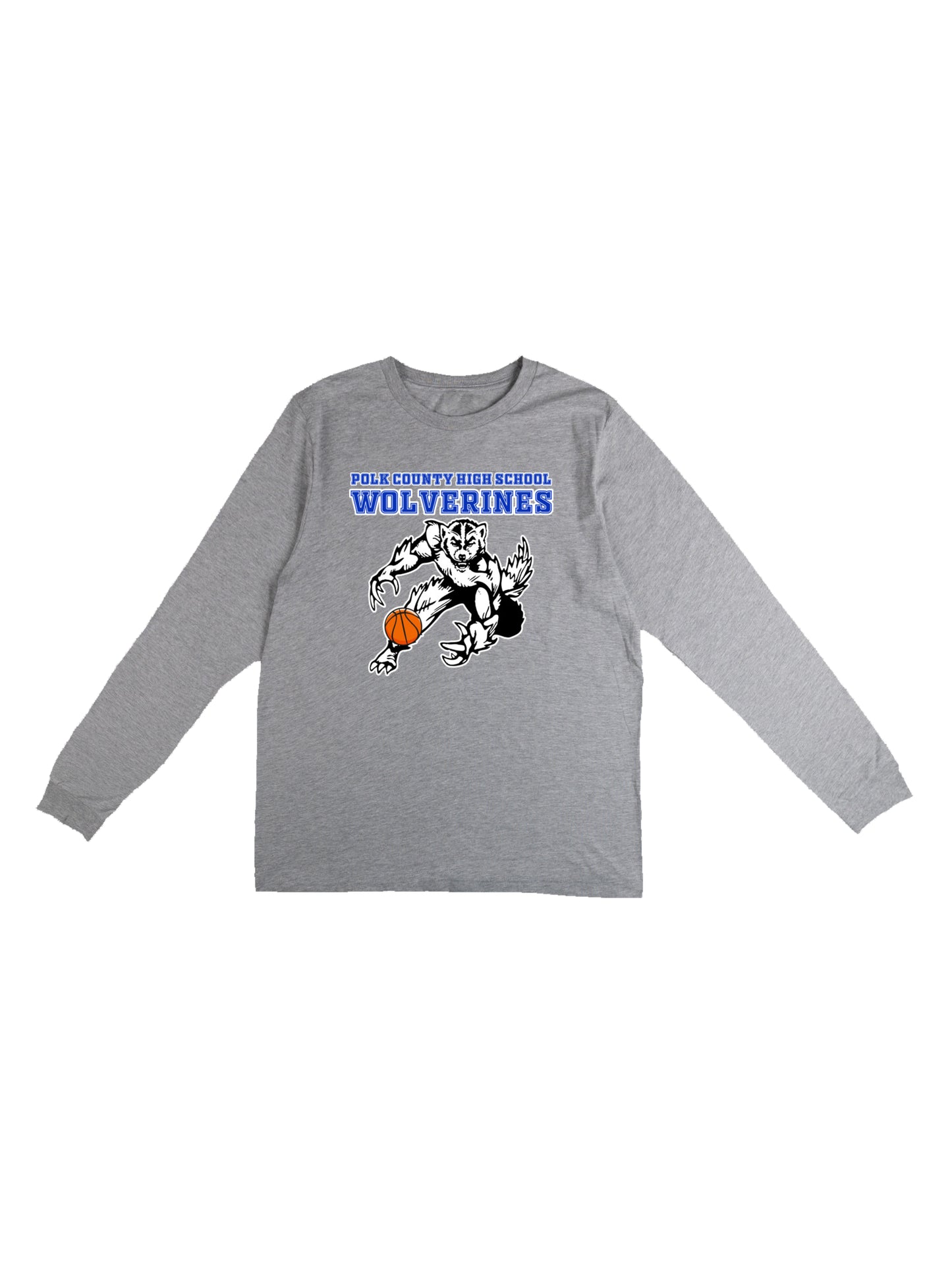 PCHS Wolverines Basketball Mascot with Ball Design with Men Jersey Long Sleeve Tee