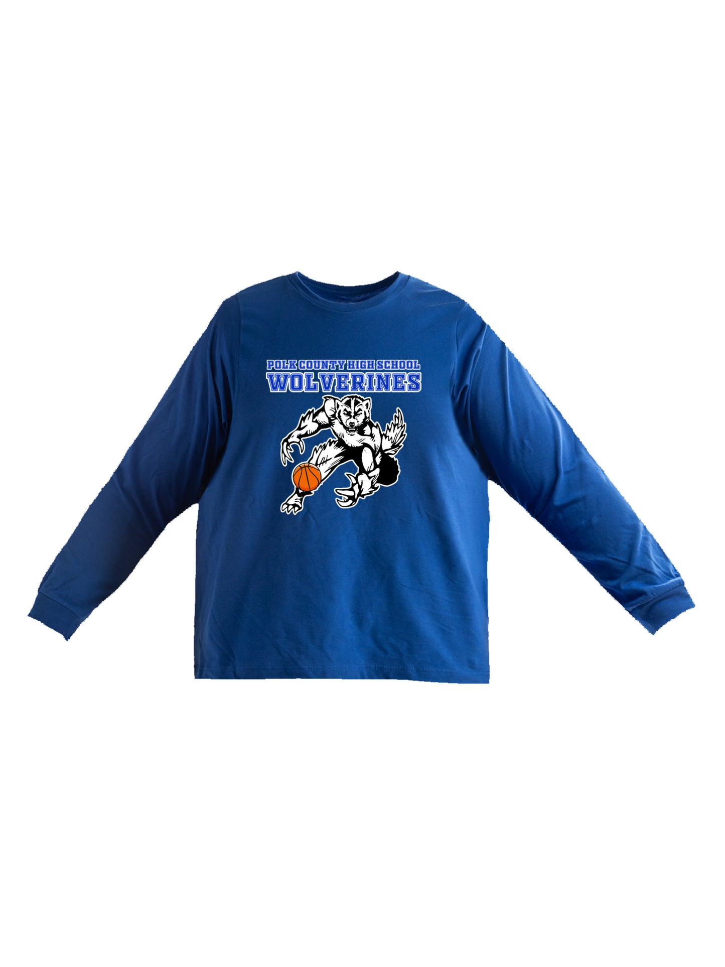 PCHS Wolverines Basketball Mascot with Ball Design with Men Jersey Long Sleeve Tee