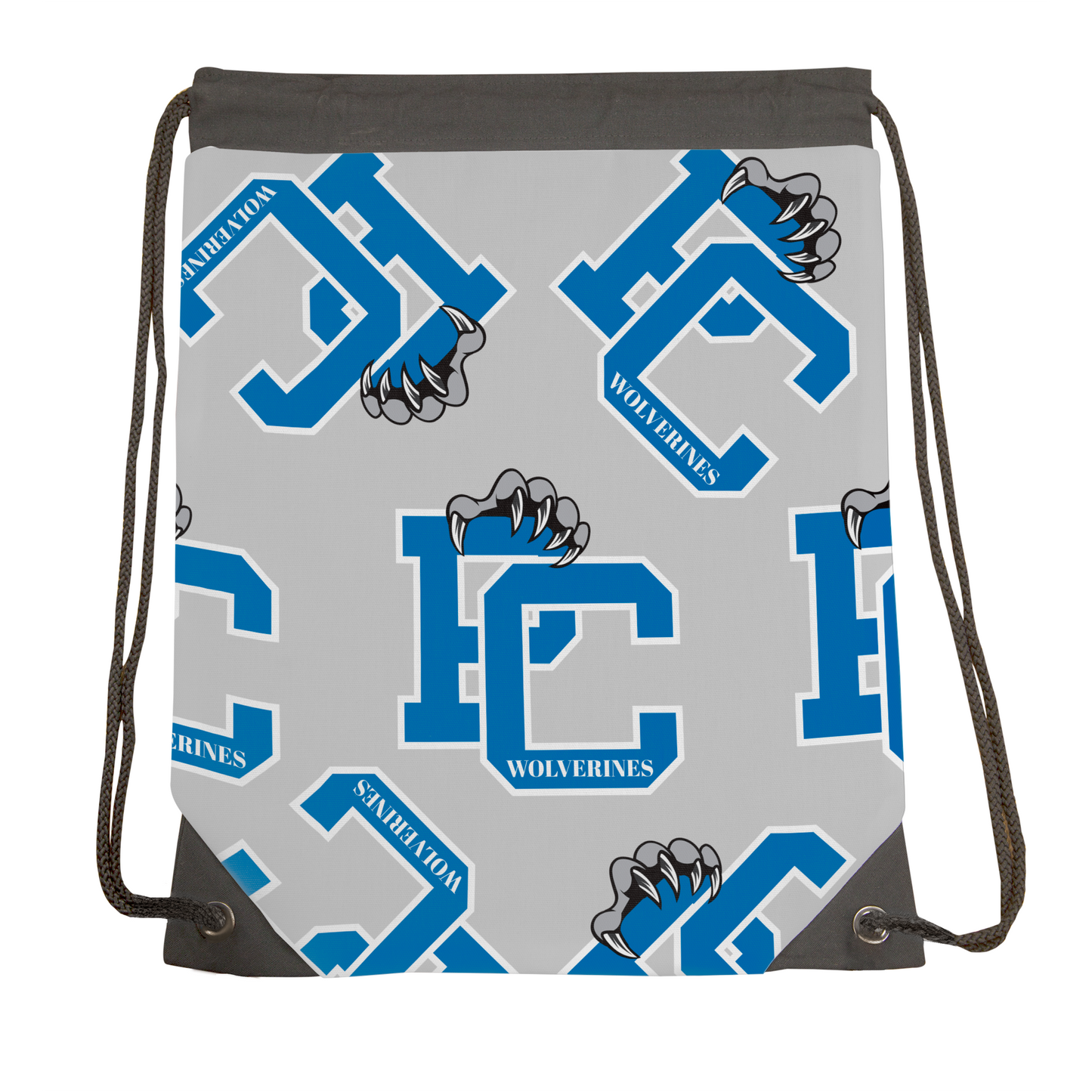 PC Wolverines Claw Logo Pattern, Blue Drawstring Gymbag