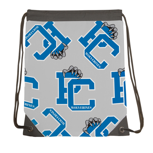 PC Wolverines Claw Logo Pattern, Blue Drawstring Gymbag