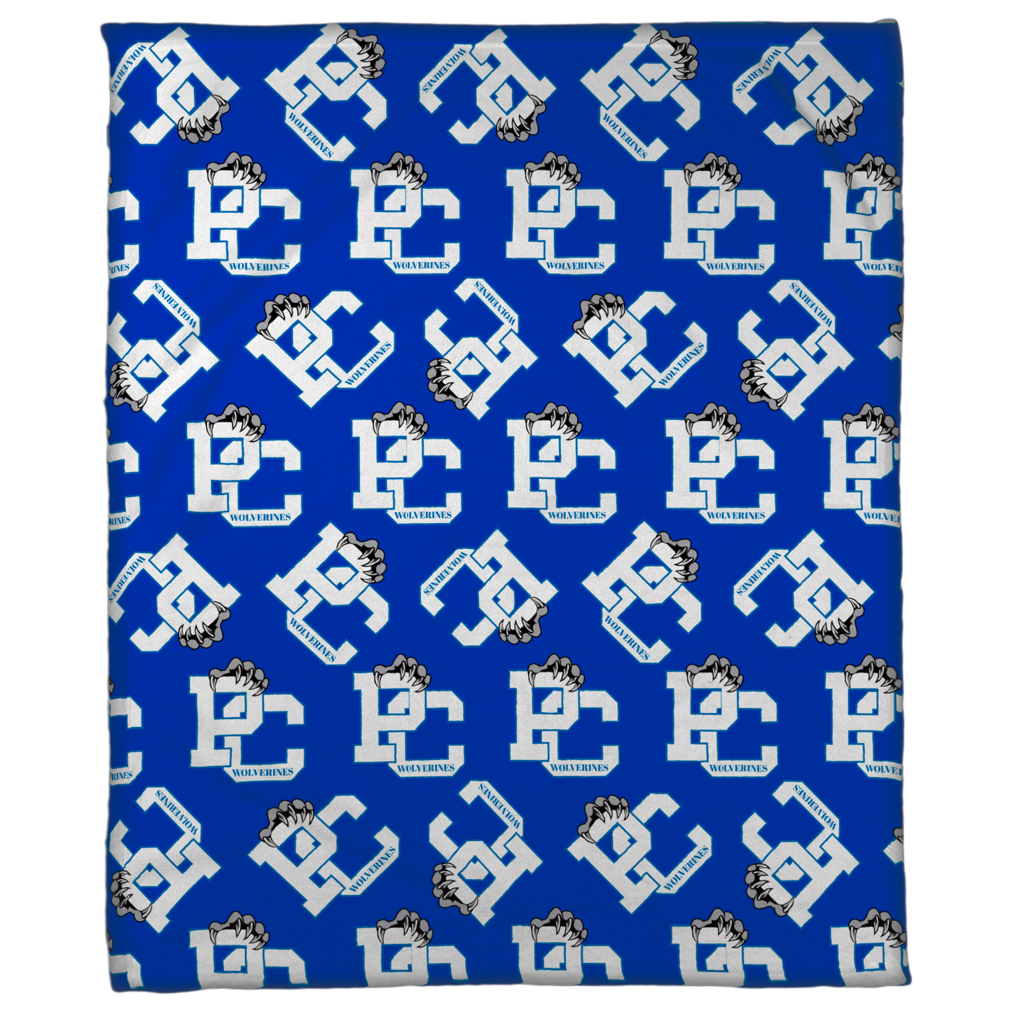 PC Wolverines Claw Logo Pattern, White on Blue 50"x60" Fleece Blanket