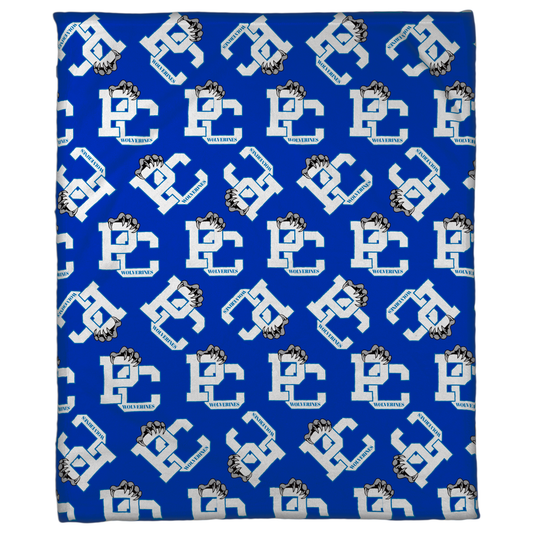 PC Wolverines Claw Logo Pattern, White on Blue 50"x60" Fleece Blanket