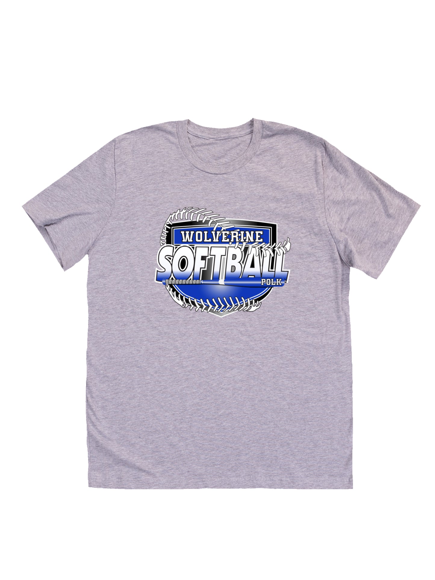 Polk County Wolverines Softball Shield Logo in Black Short Sleeve T-shirt