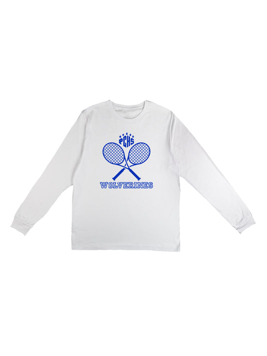 PCHS Wolverines Tennis Crossed Rackets, Blue Long Sleeve T-shirt