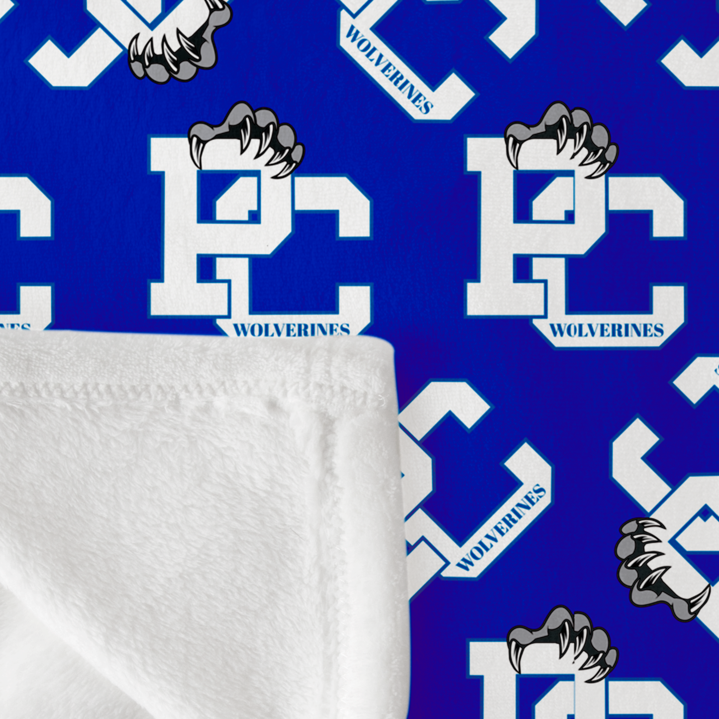 PC Wolverines Claw Logo Pattern, White on Blue 50"x60" Fleece Blanket