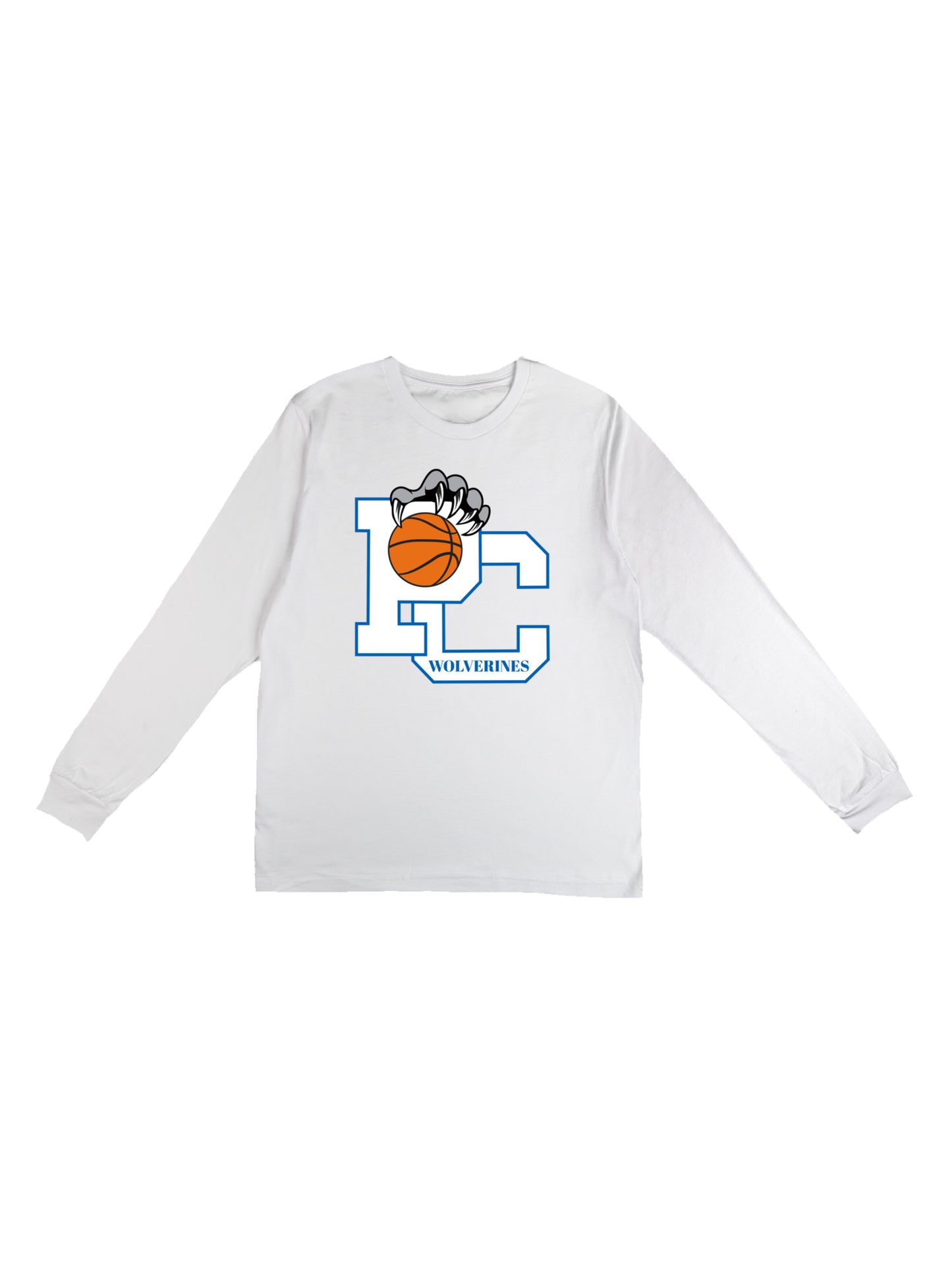 Polk County Basketball Wolverines Claws in White Long Sleeve T-shirt