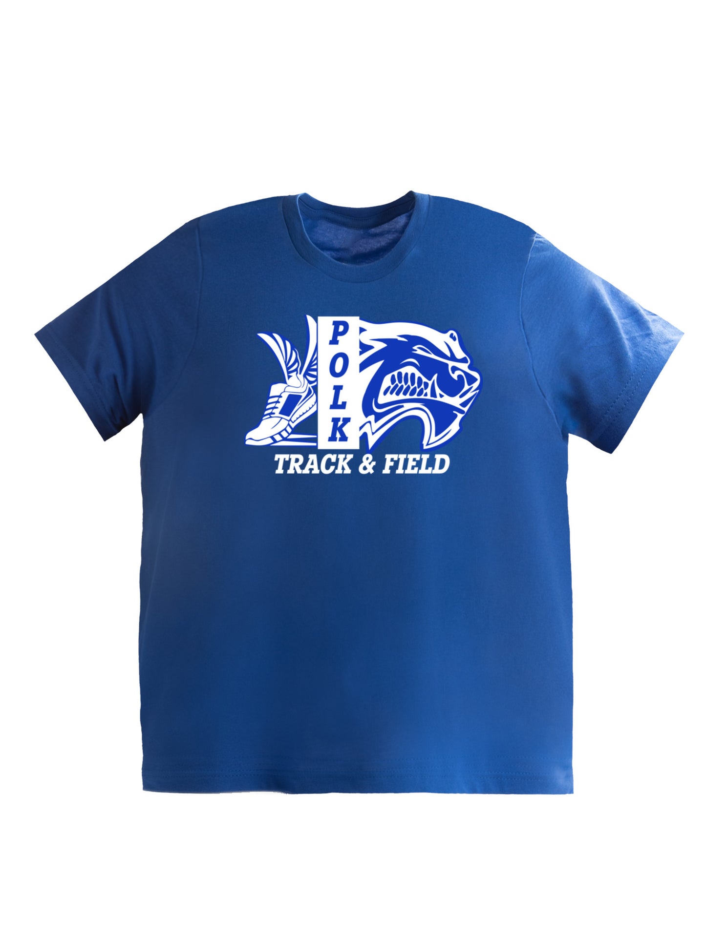 Polk County Track & Field Wolverine Head And Shoe Logo, White Short Sleeve T-shirt