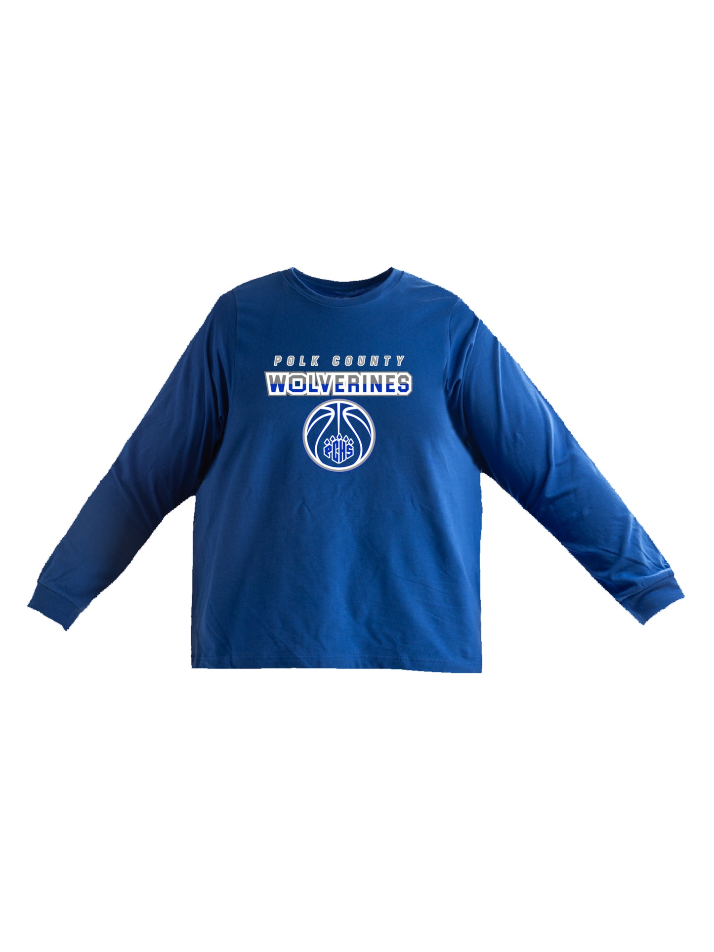 Polk County Wolverines Basketball Design PCHS Paw Long Sleeve T-shirt