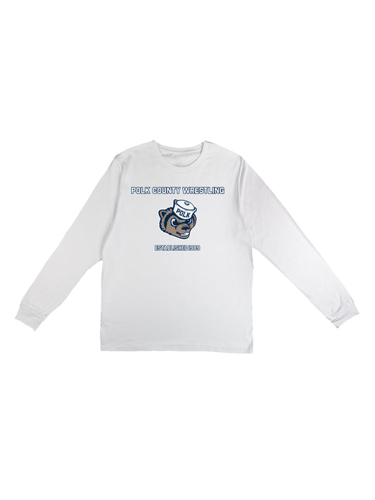 Polk County Wrestling with Mascot Design Long Sleeve T-shirt