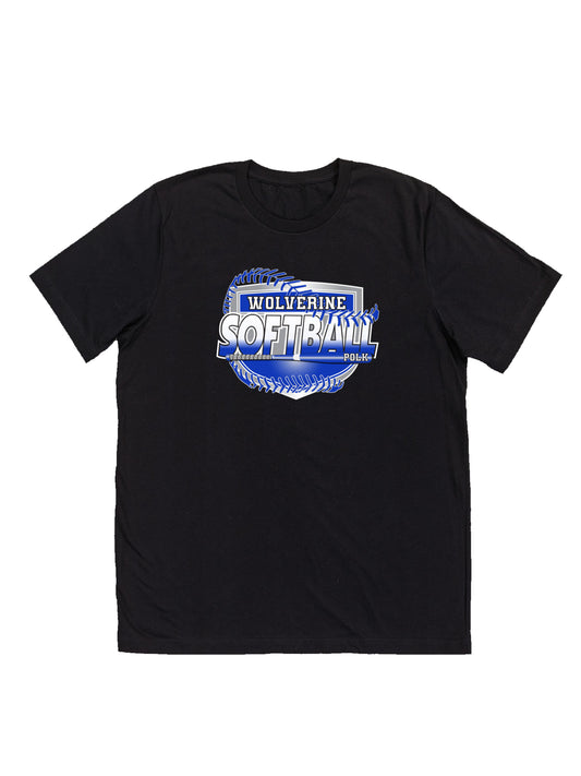 Polk County Wolverines Shield Logo Softball Short Sleeve T-shirt