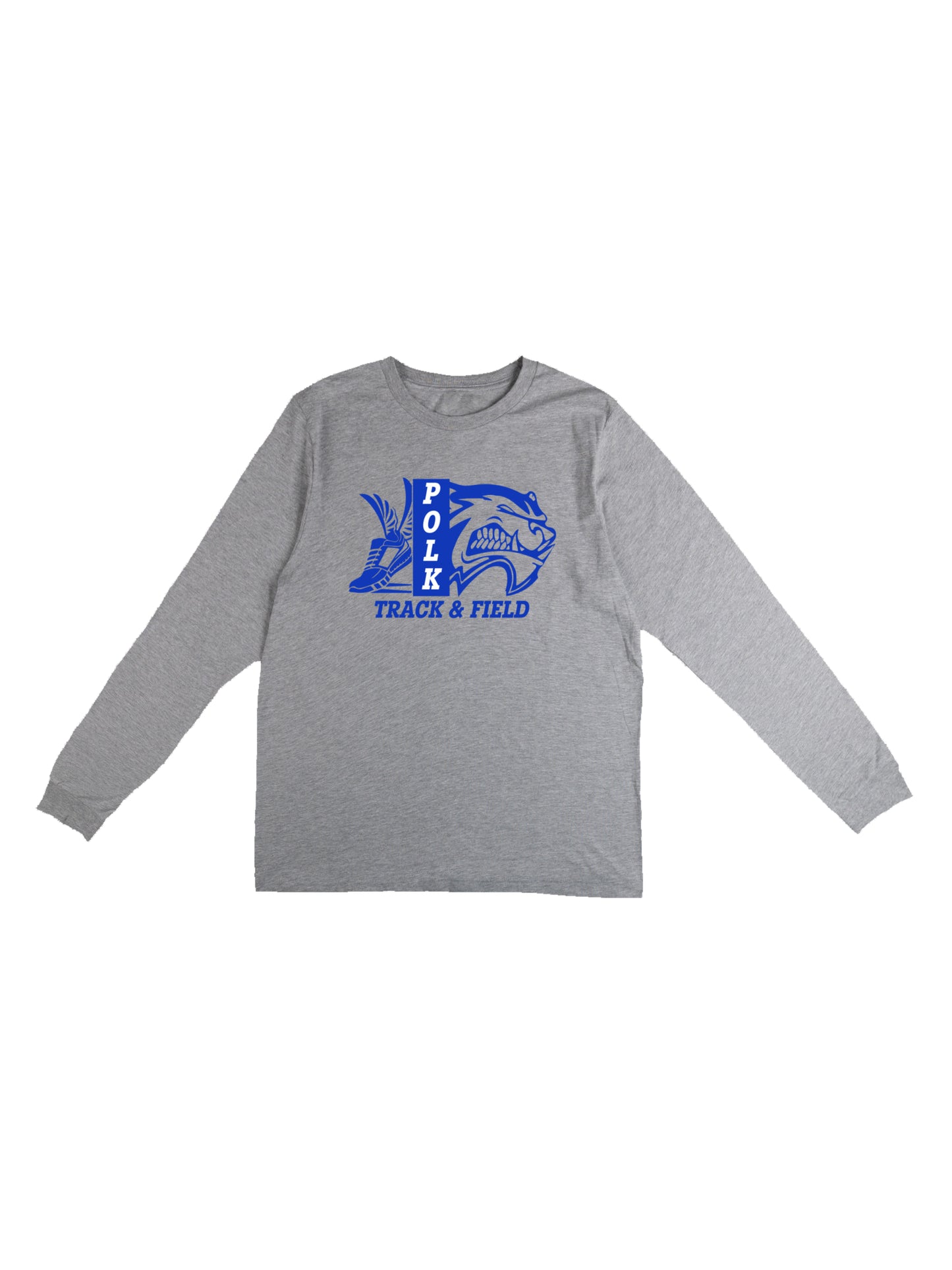 Polk County Track & Field Wolverine Head And Shoe Logo, Blue Long Sleeve T-shirt