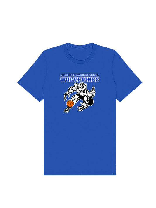 PCHS Wolverines Basketball Mascot with Ball Design Short Sleeve T-shirt