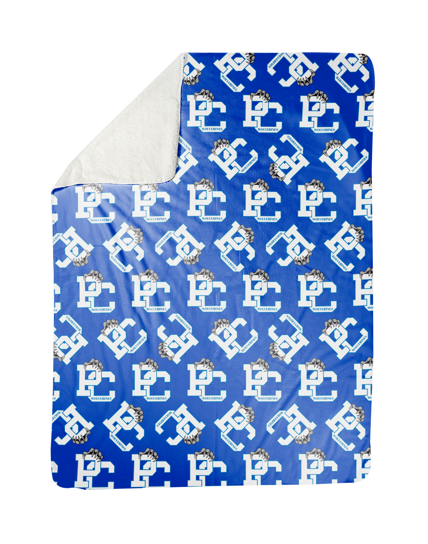 PC Wolverines Claw Logo Pattern, White on Blue 60"x80" Sherpa Fleece Blanket