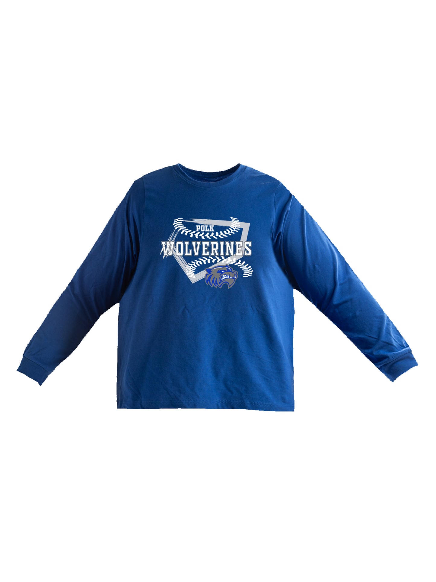 Polk County Schools Wolverines Homeplate White Logo Long Sleeve T-shirt