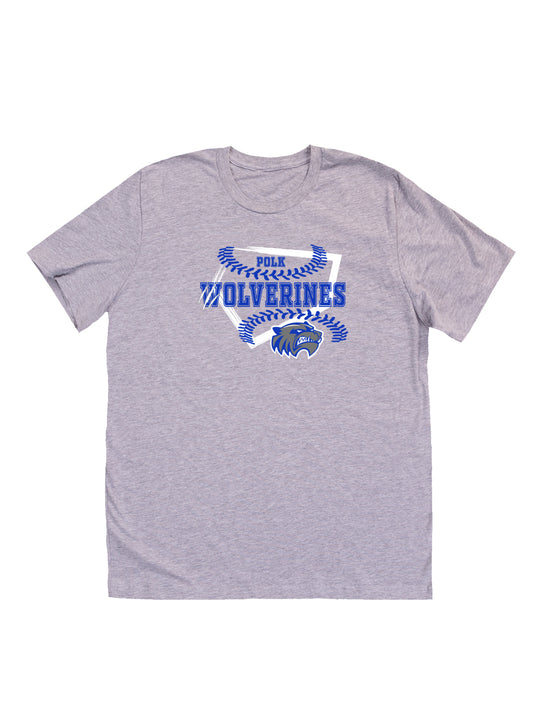 Polk County Schools Wolverines Homeplate Blue Logo Short Sleeve T-shirt