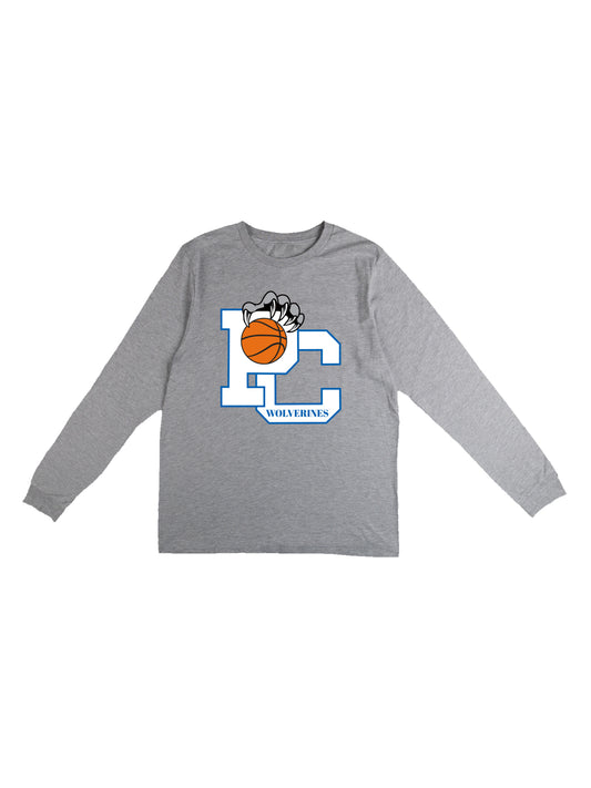 Polk County Basketball Wolverines Claws in White Long Sleeve T-shirt