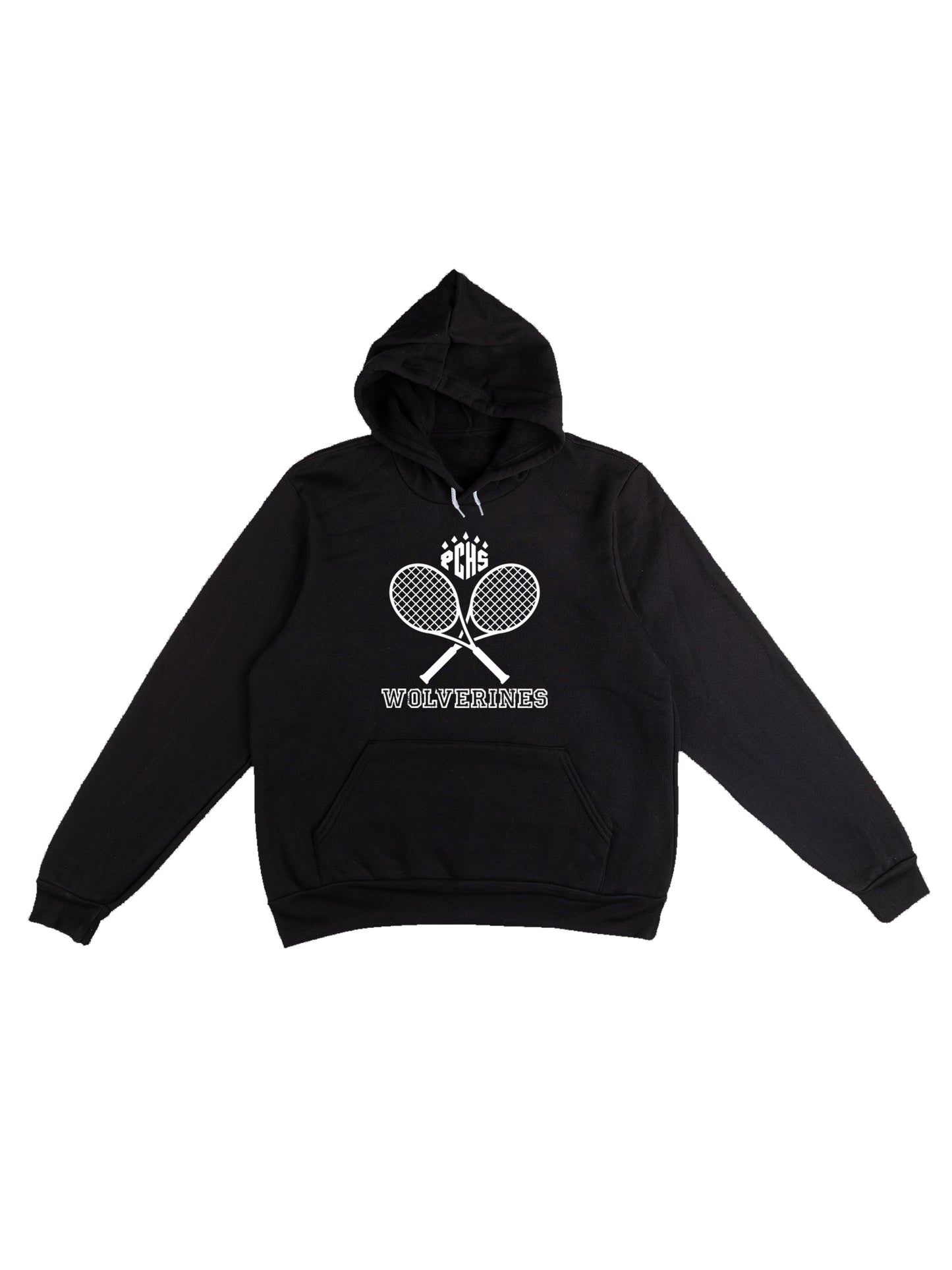 PCHS Wolverines Tennis Crossed Rackets, White Fleece Pullover Hoodie