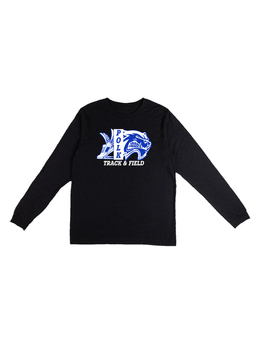 Polk County Track & Field Wolverine Head And Shoe Logo, White Long Sleeve T-shirt