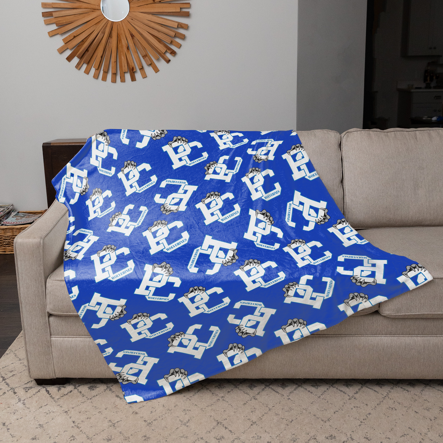 PC Wolverines Claw Logo Pattern, White on Blue 50"x60" Fleece Blanket
